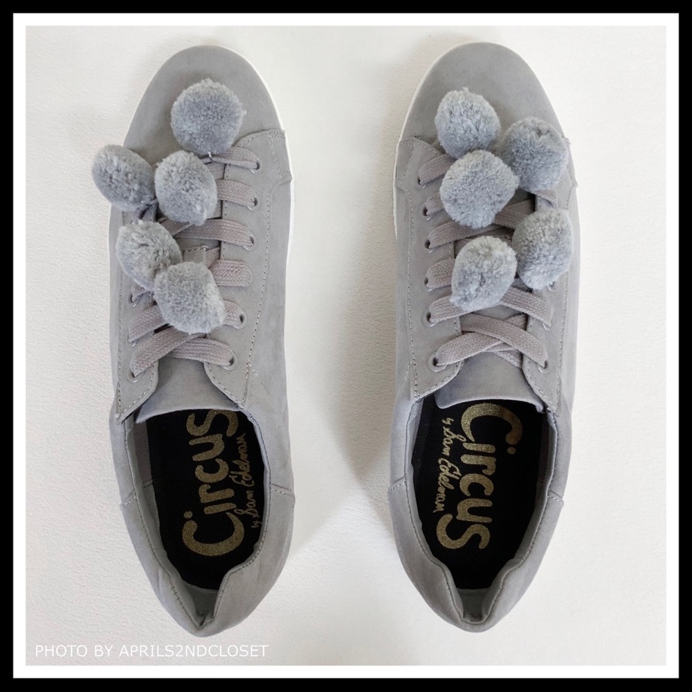 SAM EDELMAN LUXE GREY POM POM FLAT SNEAKERS - Picture 7 of 8